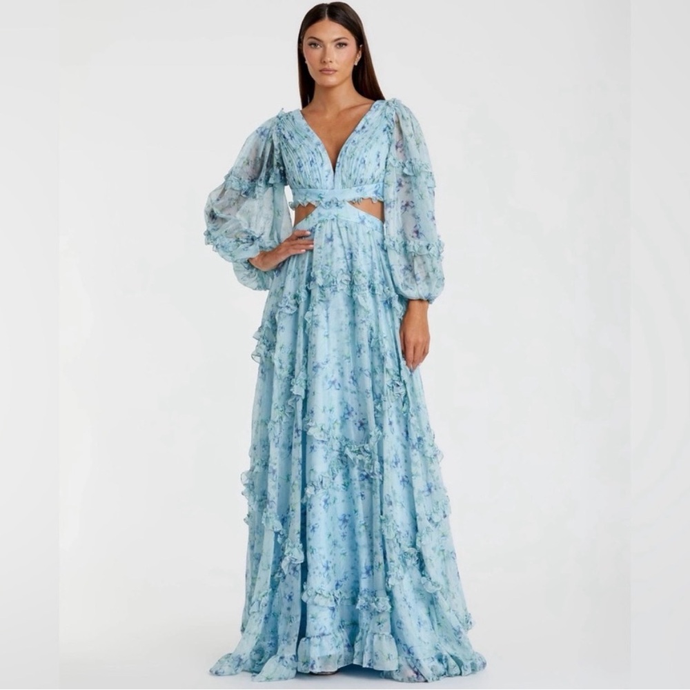 NWT Mac Duggal Light Blue Floral Maxi Dress Size 6